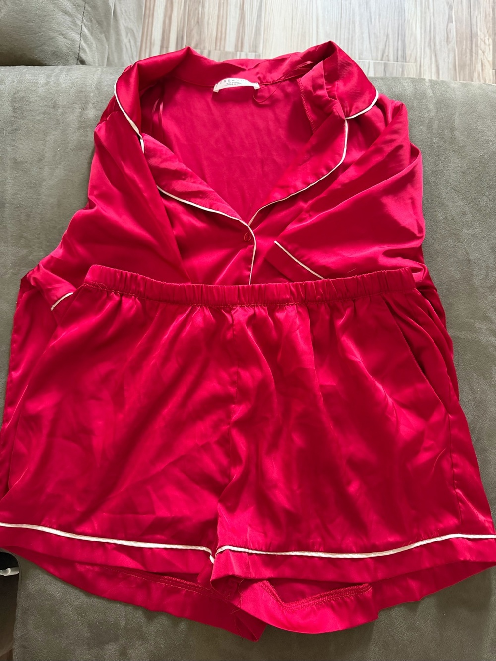Ardene bright red Satin Pajama Short Set with Cream Piping